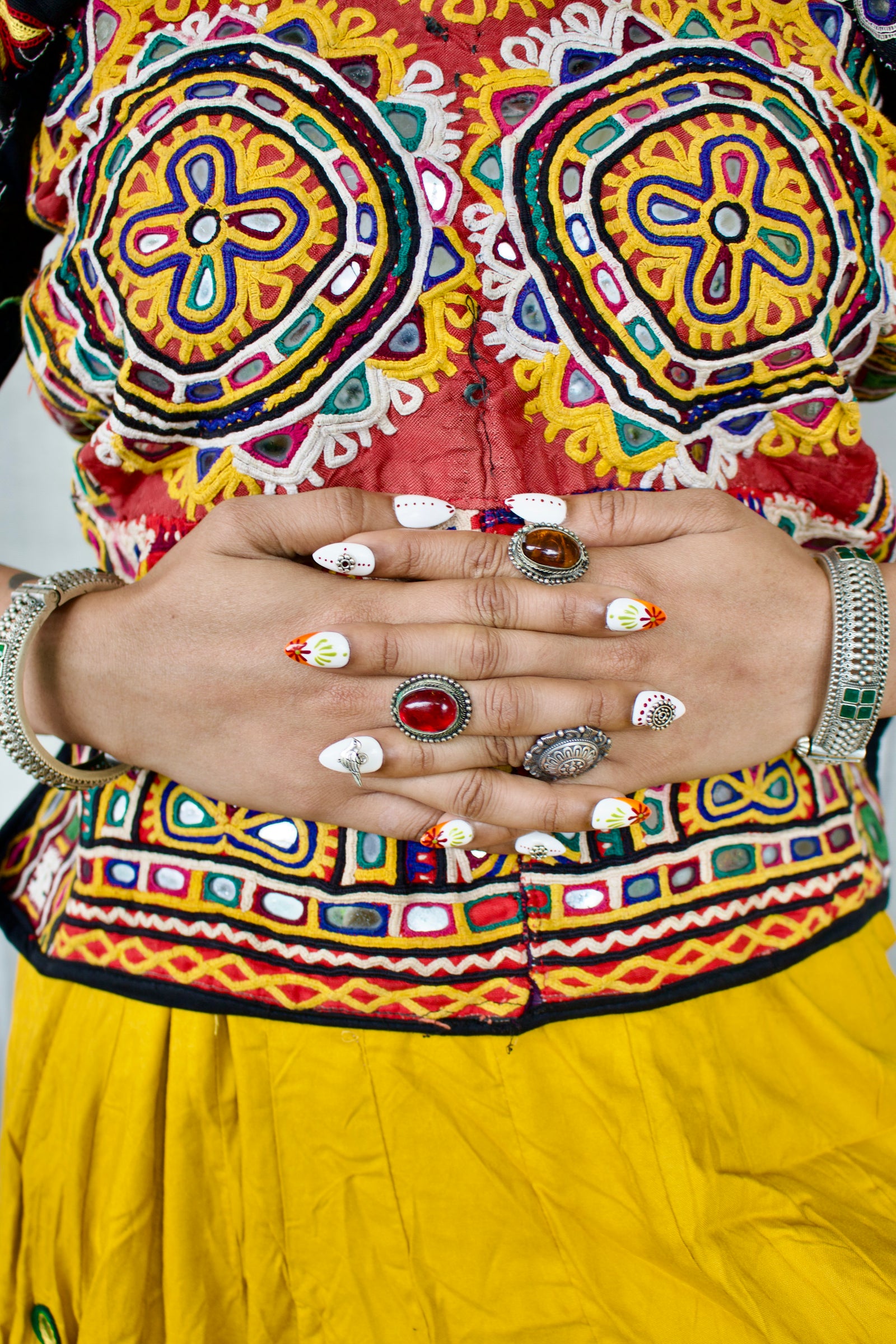 Close-up details of the Raas Rani press-on nail set