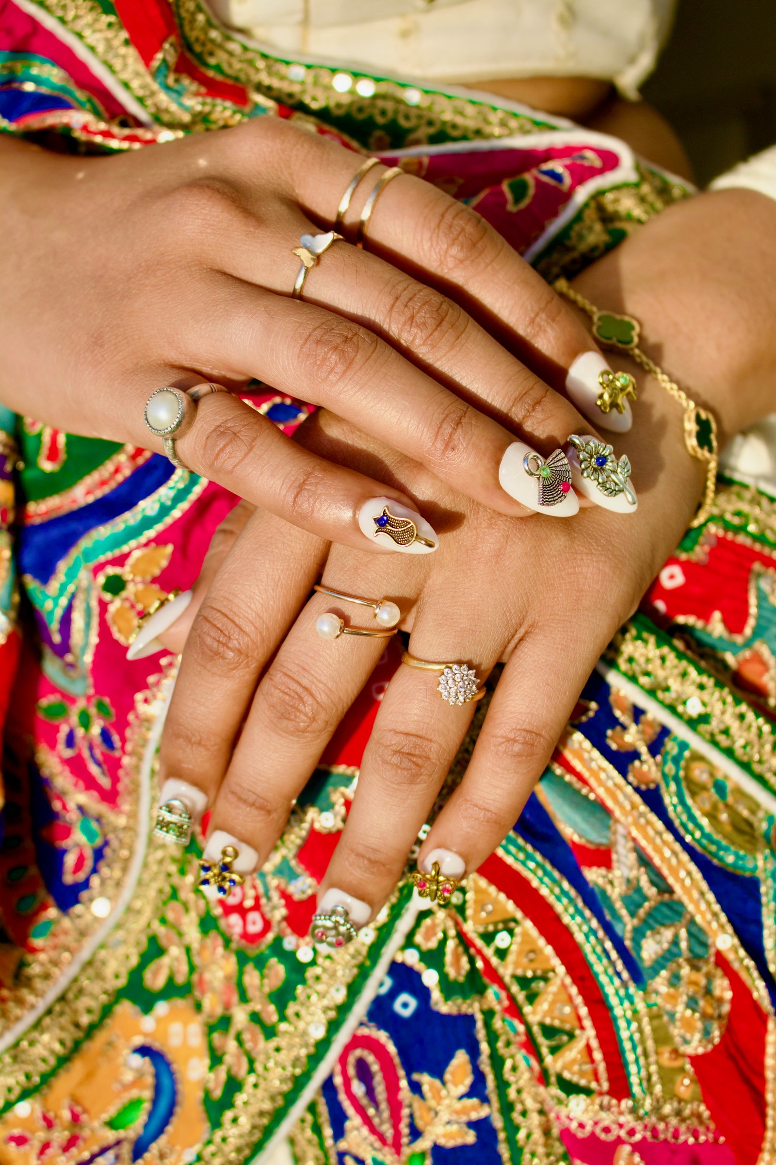 Close-up details of the Garba Girl press-on nail set