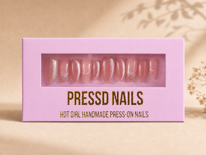 Blush Ribbon Pressd Nails box matched to Pantone 243 C with rose shimmer bow press-on nails