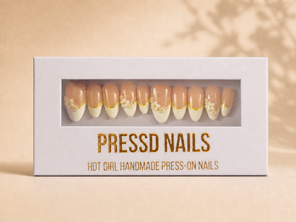 French Petal Pressd Nails pale lilac box with floral French-tip press-on nails